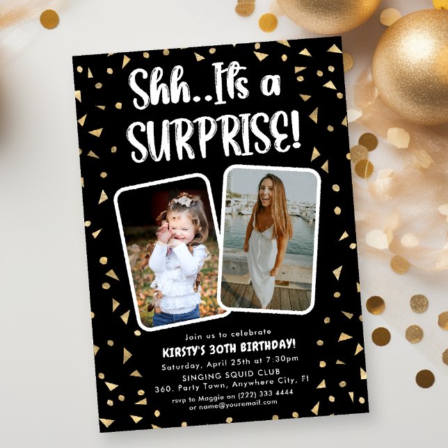 Shh..It's a Surprise 2x Photo Birthday Party Invitation (Creator Uploaded)