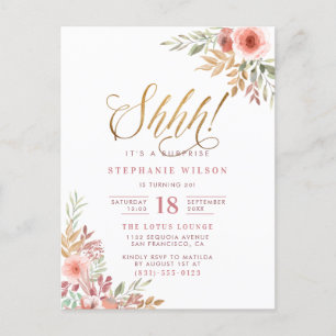 Shh! It's A Surprise   Chic Script Birthday Party Invitation Postcard