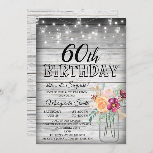 Shh it's surprise 60th birthday party invitation (Front/Back)