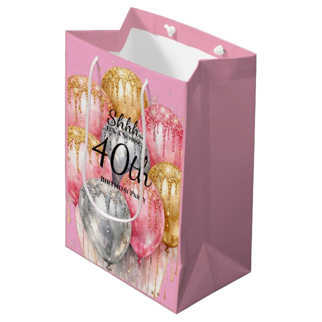 Shh Surprise Birthday Party Medium Gift Bag (Front Angled)