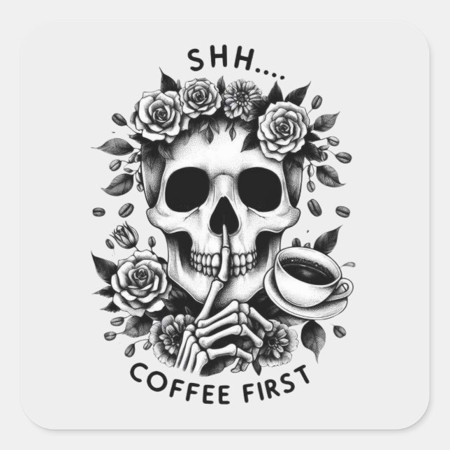 Shhh...Coffee premier sticker crâne (Devant)