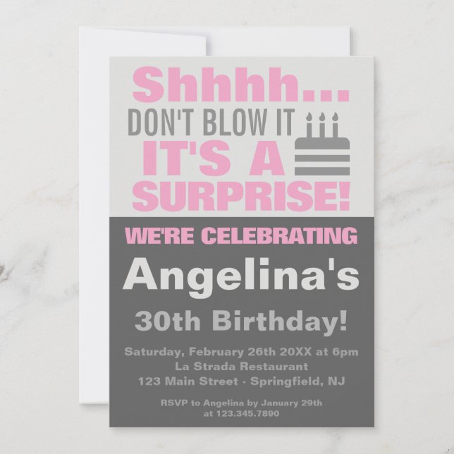 Shhh Don't blow it it's a surprise birthday party  Invitation (Front)