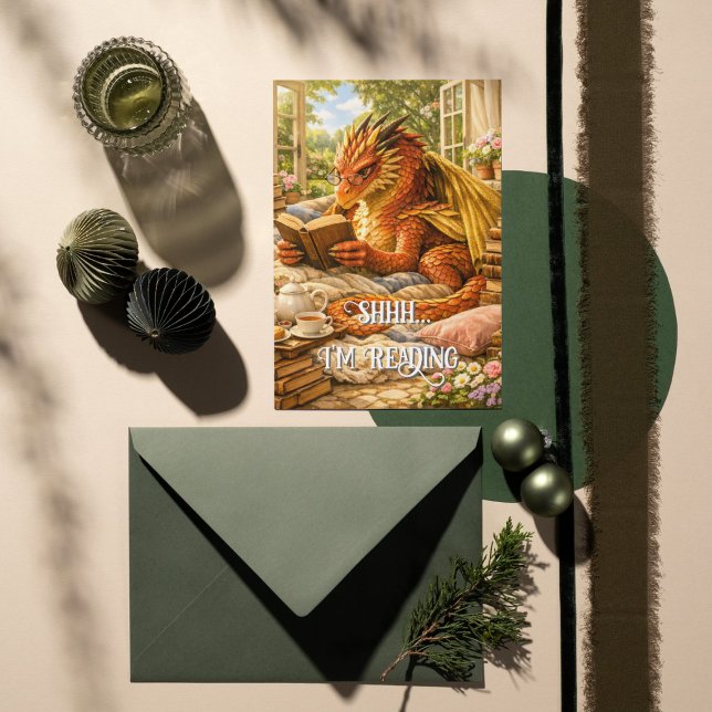 Shhh… I’m Reading Cozy Reading Dragon  Card (Creator Uploaded)
