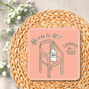 Shhh It’s a Surprise Birthday Party Pink Square Paper Coaster