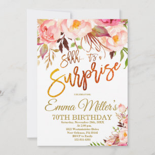 Shhh it's a Surprise Birthday Invite, Boho Roses  Invitation