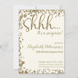Shhh It's a Surprise Birthday Party Gold Adult  Invitation