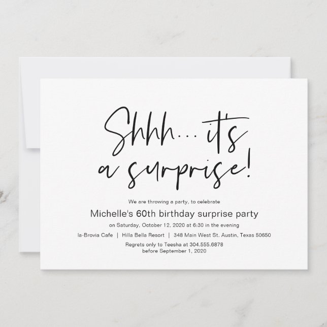 Shhh, It's a Surprise Birthday Party Invitation (Front)