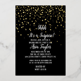 Shhh It's a Surprise Confetti on Black Party Gold