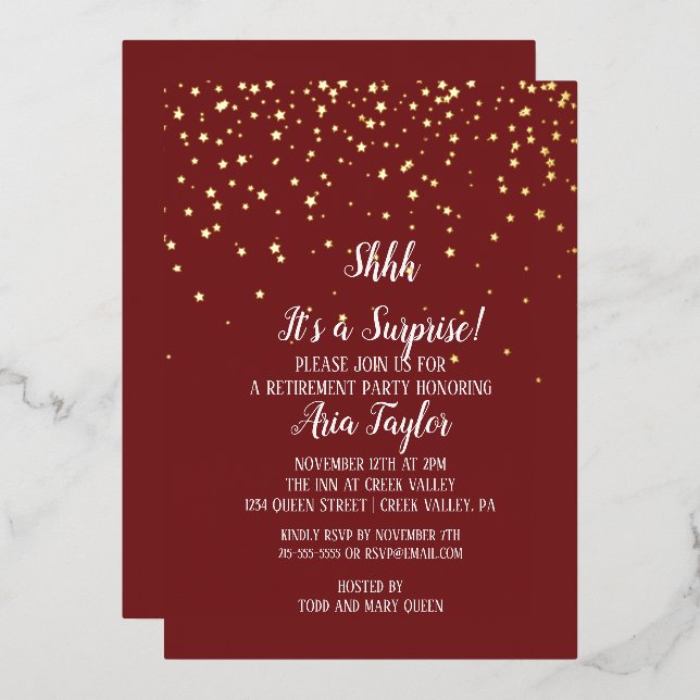 Shhh It's a Surprise Confetti on Burgundy Gold (Front/Back)