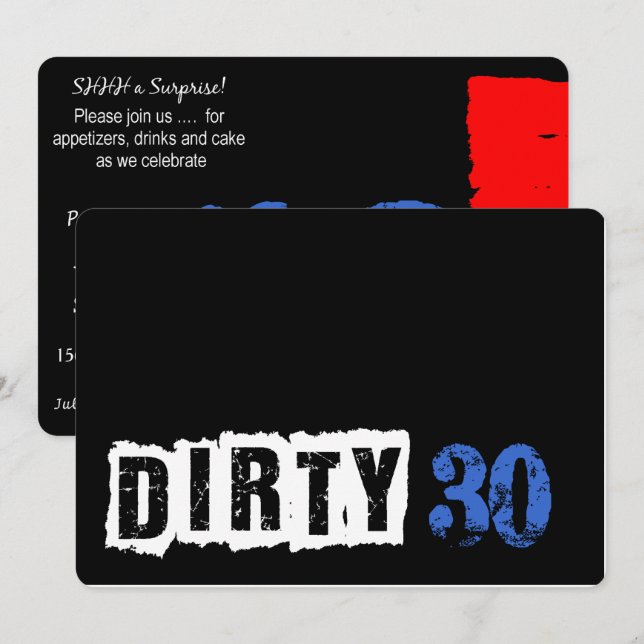 SHHH It's A Surprise Dirty 30th Birthday Party Invitation (Front/Back)