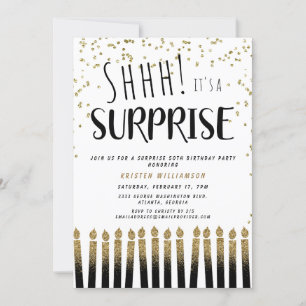 Shhh! It's a Surprise Gold 50th Birthday Candle  Invitation