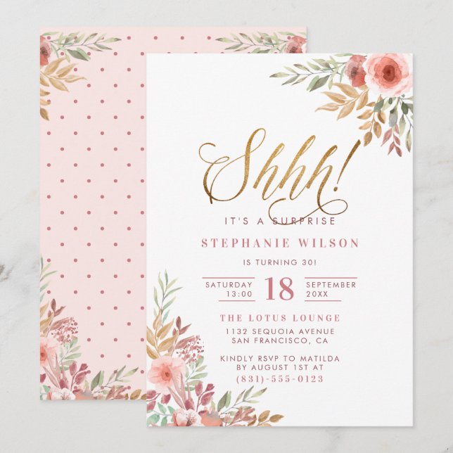 Shhh! It's A Surprise | Modern Script Birthday Invitation (Front/Back)