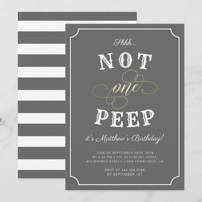 Shhh... Not One Peep Surprise Party Invitation (Front/Back)