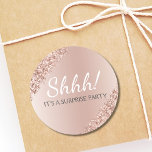 Shhh! Surprise Birthday Party Birthday Classic Round Sticker<br><div class="desc">Shhh! Surprise Birthday Party Blush Pink - Rose Gold Metallic Sparkly Glitter Foil Birthday Sticker. The Surprise Birthday Party stick uses the popular script typography. Please contact the designer for matching items.</div>