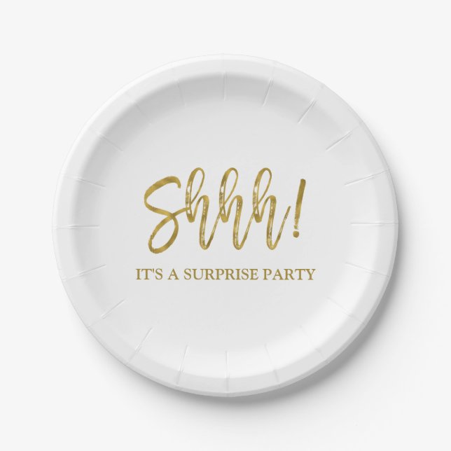 Shhh! Surprise Birthday Party Birthday Paper Plate (Front)