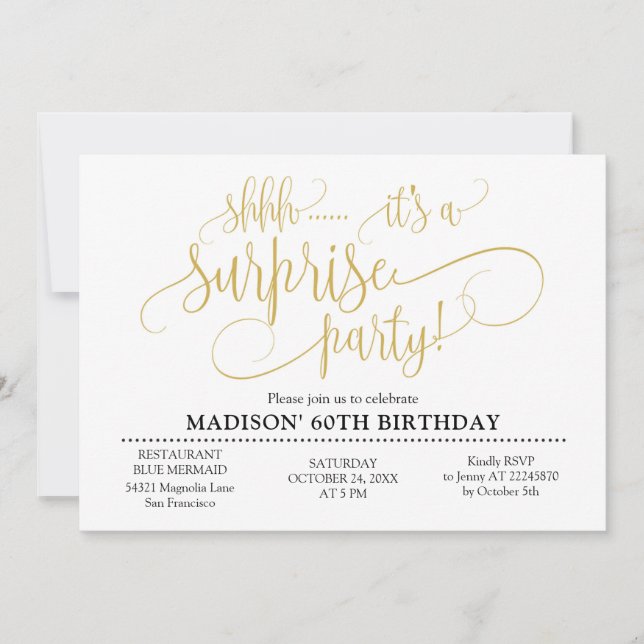 Shhh Surprise Birthday Party  Invitation (Front)