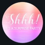 Shhh! Surprise Birthday Party - Rainbow Classic Round Sticker<br><div class="desc">Shhh! Surprise Birthday Party Faux Metallic Brushed Metal Purple and Pink Rainbow Pastel Ombre Party Bag Seal which are perfect for a Birthday Party. This sticker  is perfect for a Shhh! Surprise Birthday Party. If you need additional customized matching items,  please contact the designer.</div>