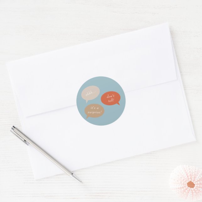 Shhh... Surprise Birthday Party | Speech Bubbles Classic Round Sticker (Envelope)