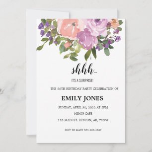 Shhh surprise floral blush pink watercolor bouquet invitation