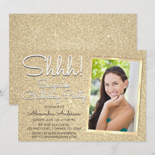 Shhh! Surprise Gold Birthday Party Photo Invitation