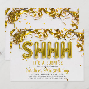 Shhh Surprise Party Invitation Ballons d'or