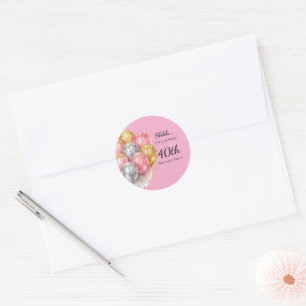 Shhh Surprise Pink Silver and Gold Birthday Party Classic Round Sticker