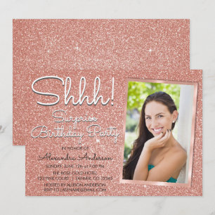 Shhh! Surprise Rose Gold Birthday Party Photo Invitation
