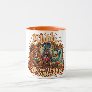 Shhh We're Trying to Read Autumn Cryptid Book Club Mug