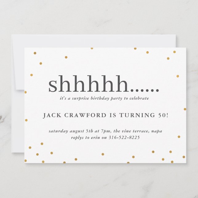 Shhhh, invitation surprise à la fête d'anniversair (Devant)