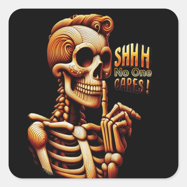 SHHHH... No One Cares Silent Skeleton Square Sticker (Front)