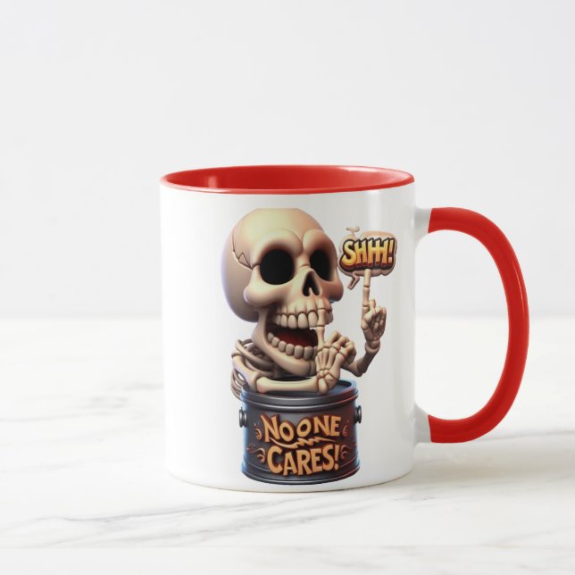 SHHHH... No One Cares Skeleton Barrel Guardian Mug (Right)