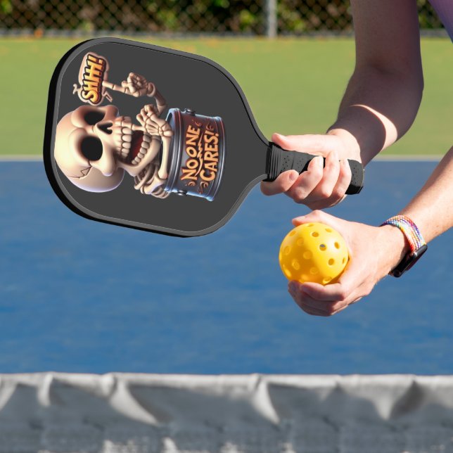 SHHHH... No One Cares Skeleton Barrel Guardian Pickleball Paddle (Insitu)