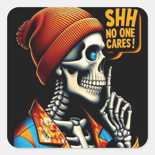 SHHHH... No One Cares Skeleton Rebellious Message Square Sticker (Front)