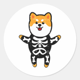 Shi Inu Skeleton Costume Cute Easy Dog Halloween G Classic Round Sticker