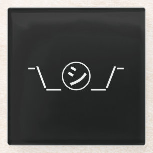 Shi Kana Shrug Emoticon ¯\_㋛_/¯ Japanese Kaomoji Glass Coaster
