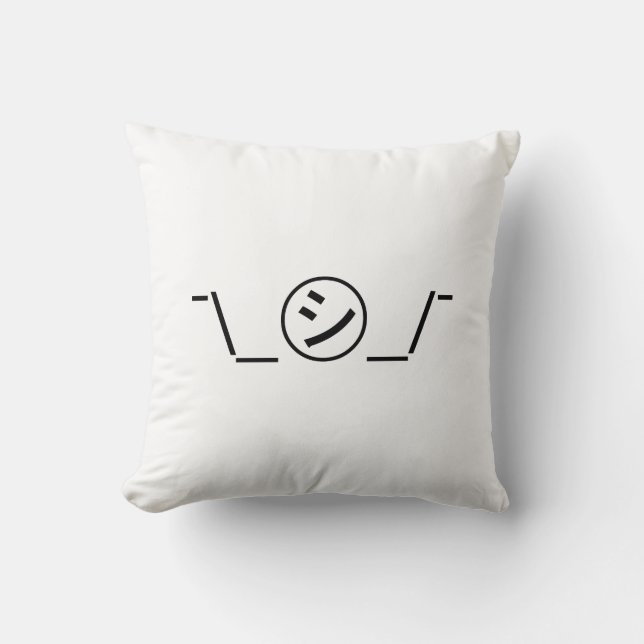 Shi Kana Shrug Emoticon ¯\_㋛_/¯ Japanese Kaomoji Throw Pillow (Front)