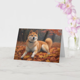 Shib Inu in Autumn Leaves Fall Inspire Card