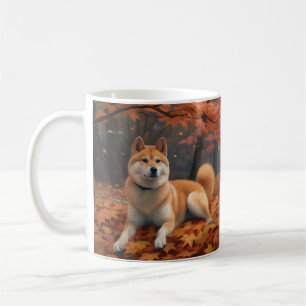 Shib Inu in Autumn Leaves Fall Inspire  Coffee Mug