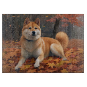 Shib Inu in Autumn Leaves Fall Inspire  Cutting Board