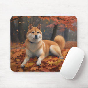 Shib Inu in Autumn Leaves Fall Inspire Mouse Pad