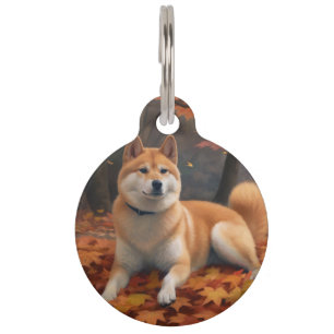 Shib Inu in Autumn Leaves Fall Inspire  Pet Tag