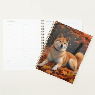 Shib Inu in Autumn Leaves Fall Inspire Planner