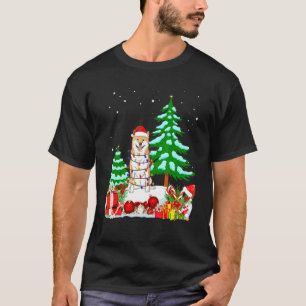 Shiba Dog Wearing Christmas Hat Tree Lights T-Shirt
