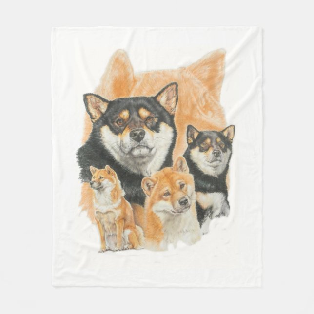 Shiba Inu and Ghost Image Fleece Blanket (Front)
