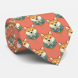 Shiba Inu Art Necktie – Coral Dog Lover Statement
