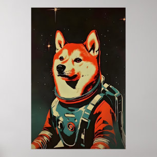 Shiba Inu Astronaut Poster, Shiba Inu Retro Print