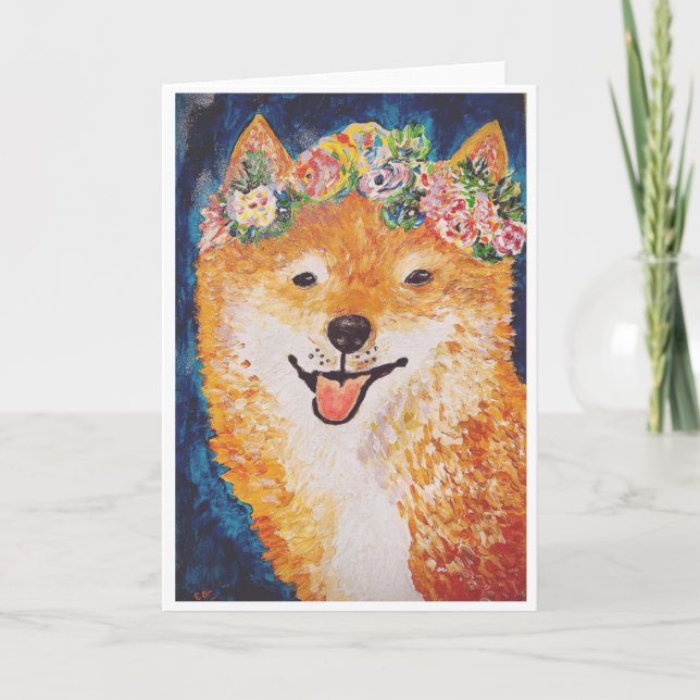 Shiba Inu avec carte Flower Garland<Blank Inside> (Devant)