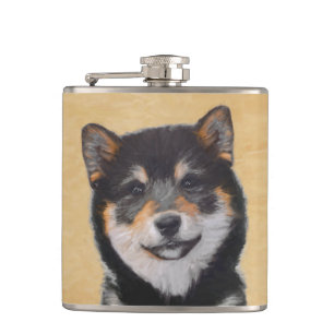 Shiba Inu (Black and Tan) Painting - Dog Art Hip Flask