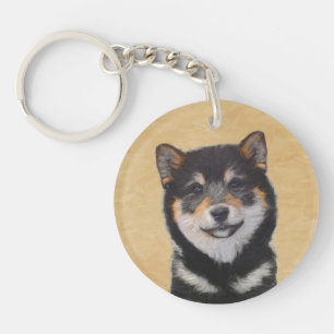 Shiba Inu (Black and Tan) Painting - Dog Art Keychain