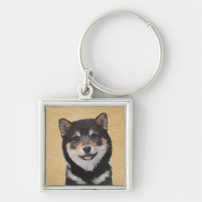 Shiba Inu (Black and Tan) Painting - Dog Art Keychain (Front)